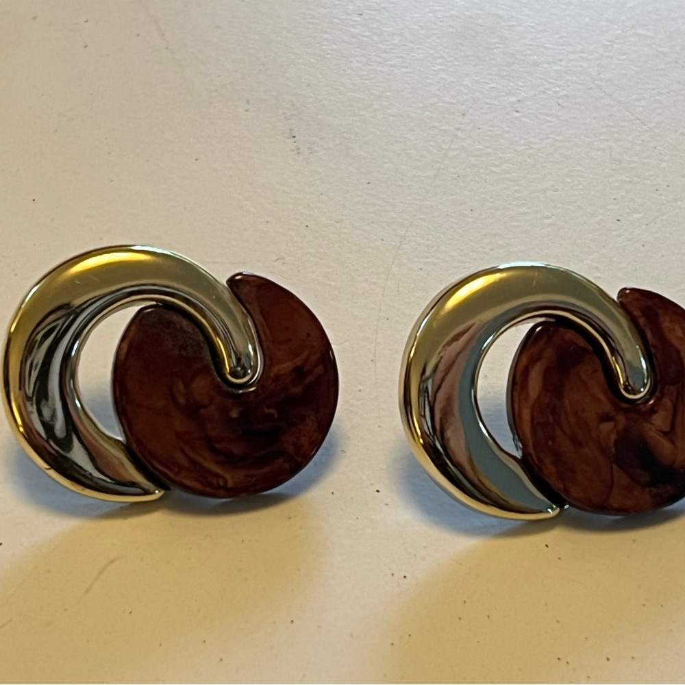 Gold and Brown Swirl Earrings